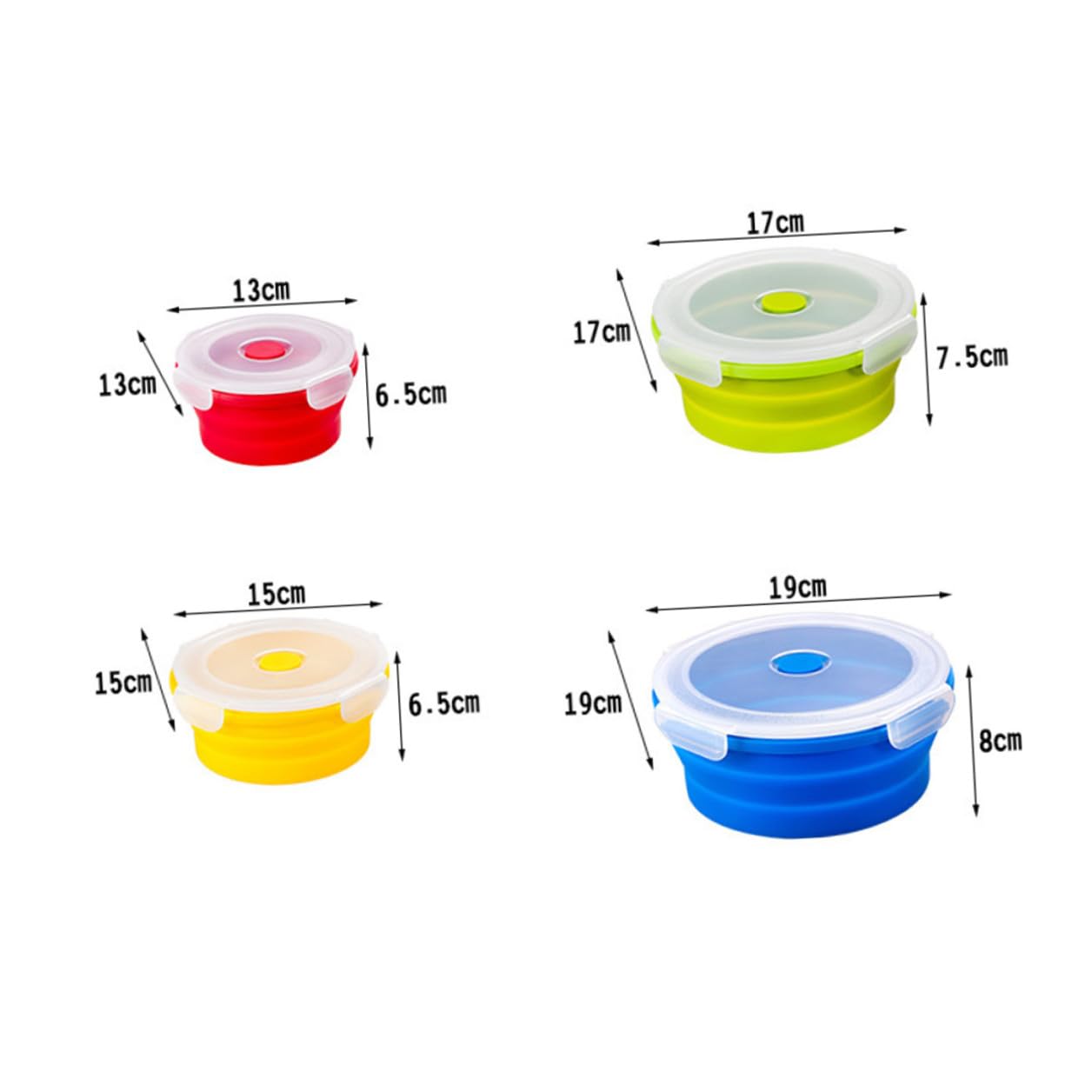 Contenitori per Alimenti Capacità 400ml-1200ml in Silicone Pieghevoli Set 4 Pezzi Resistenti al Microonde Colore Casuale per Picnic e Uso Quotidiano