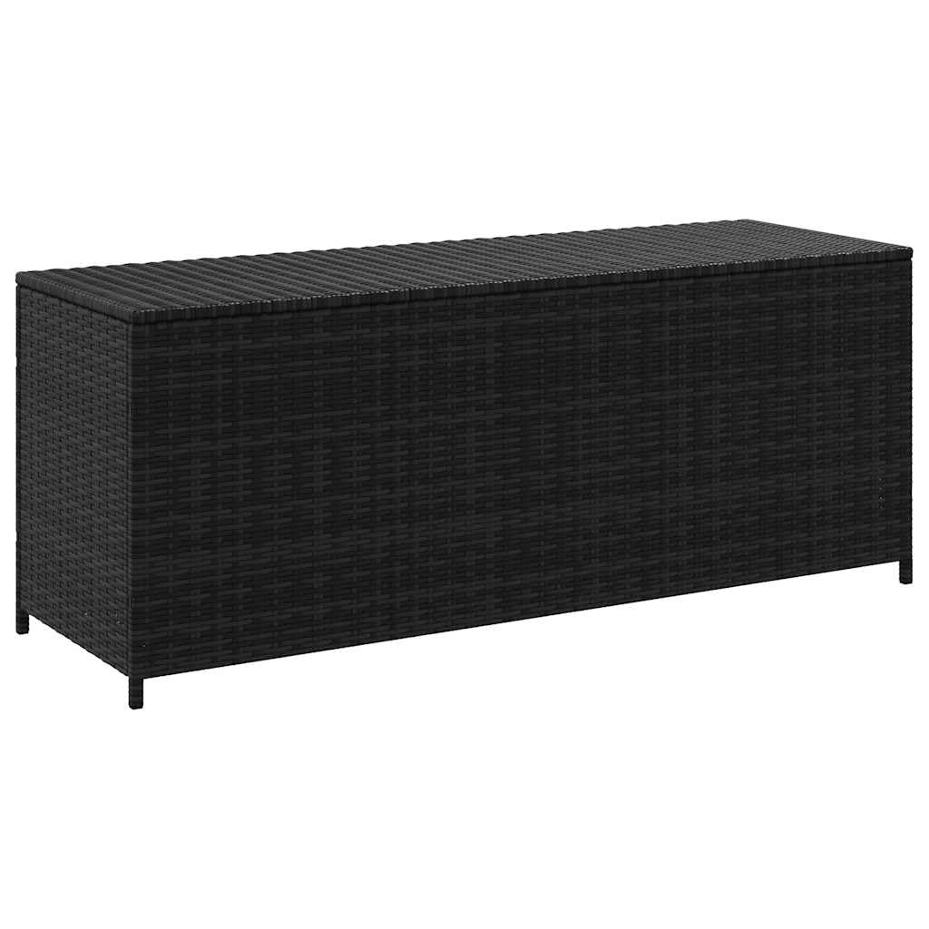 Garden-Auflagenbox Schwarz 150x50x60 cm Poly Rattan mit Sitzfunktion, wetterfestem Stauraum, abschließbarem Deckel und robustem Stahlrahmen für Balkon Terrasse Outdoor