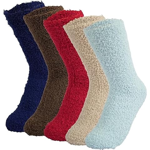 BenSorts Fuzzy Slipper Socks for Men Cozy Fuzzy Hospital Socks Soft with Grips Christmas Gifts 5 Pairs Red Brown Khaki Blue Cover