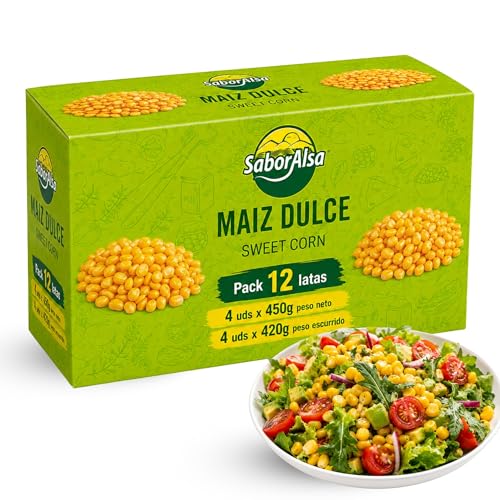 Maiz dulce extra, Maiz en lata, Sweet corn, sin aditivos ni conservantes, Ideal para enriquecer ensaladas o servir como guarnición, Peso neto 300 g, Peso escurrido 285 g, Contiene Pack de 12 unidades