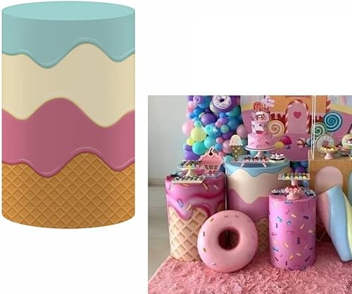 Flowing Glaze - Fundas de mesa cilíndricas con cono de gofre, para decoración de fiestas temáticas de donas dulces, cubierta de pedestal, baby