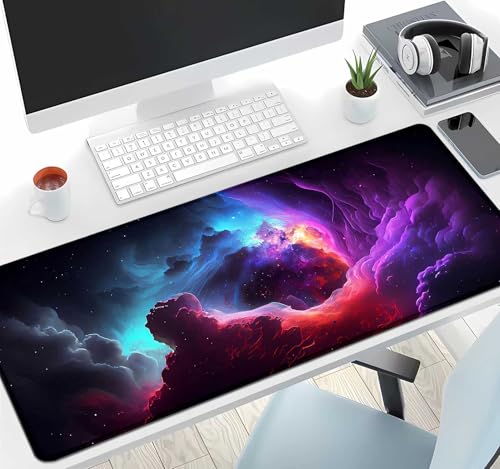 Image of IMAYONDIA Purple Blue Galaxy Nebula Desk Pad Mat, Universe Space Large Mouse Pad for Desk, Long Mousepad for Desktop, Game, Office, Computer Accessories, 31.5x11.8 Inch- Abstract Glowing Galaxy