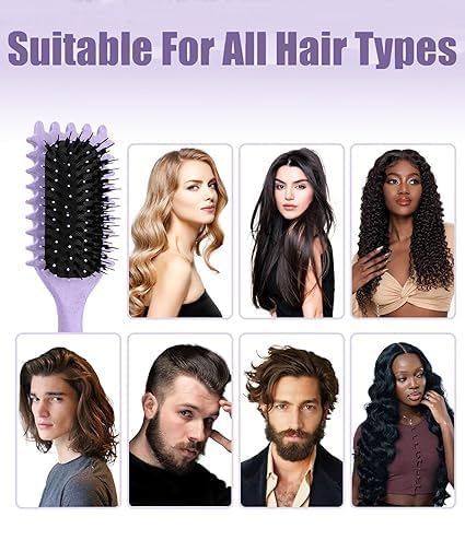 Image of Combelle 5-in-1 Curl Hair Brush | Vegan Boar Bristles | Bio-Based PLA Handle | Detangling, Defining & Frizz Control for Curly & Wavy Hair | For Men & Women - Purple