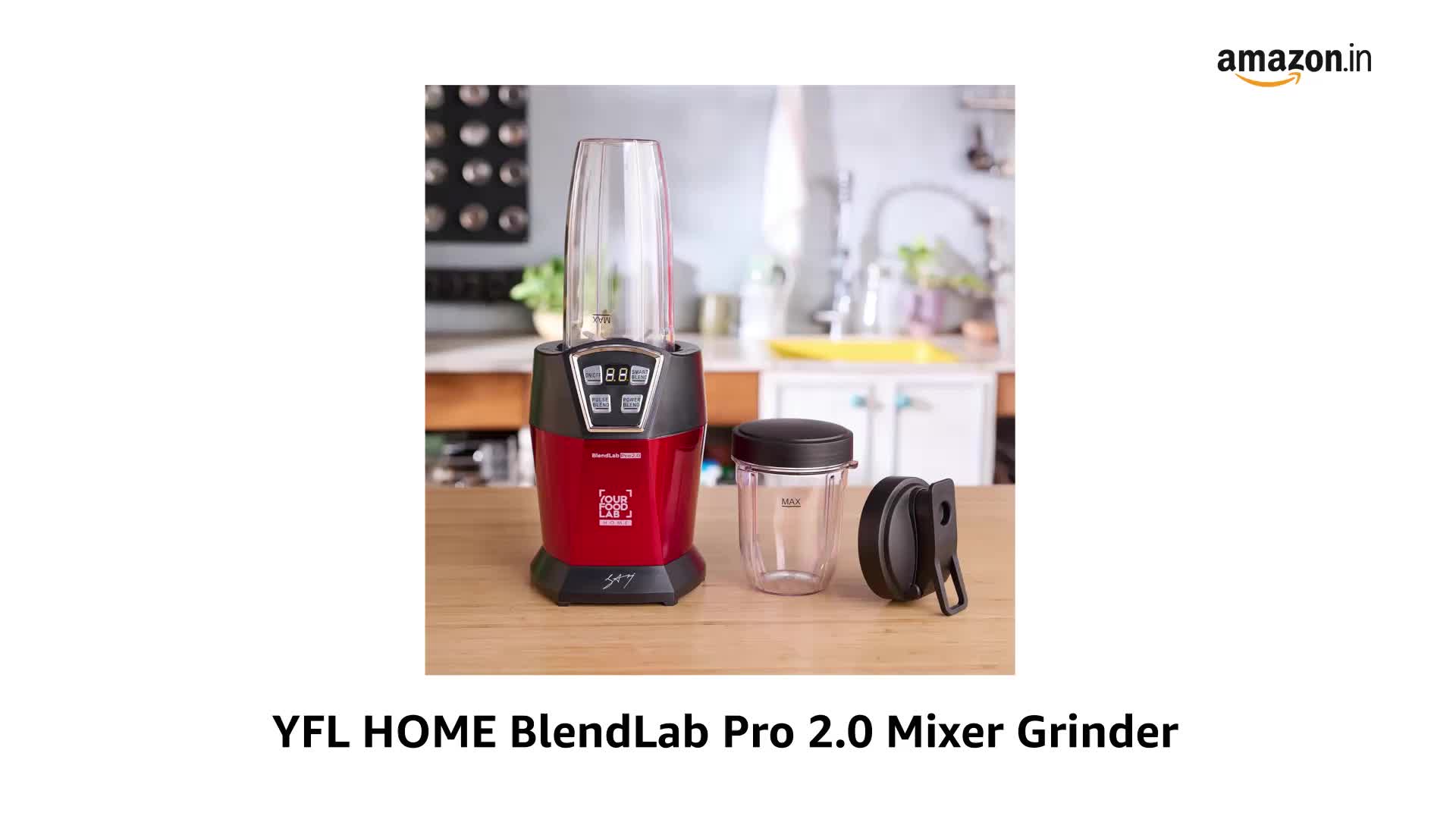 YFL HOME BlendLab Pro 2.0 Mixer Grinder for Kitchen, 1200W Blender with 2 Unbreakable Jars, 100% Copper Motor, Smoothie Maker with Preset Blend Modes, Laser Cut SS Blades | Blender for Smoothies (Red)