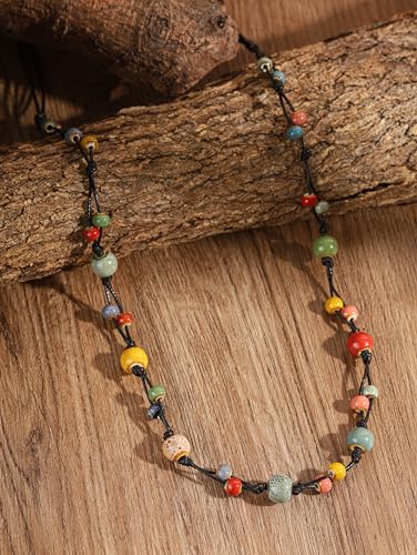 MINACHI Hippie Bohemian Colorful Ceramic Bead Long Strand Necklace, Boho Hippie Beach Summer Statement Jewelry Gift for Women4