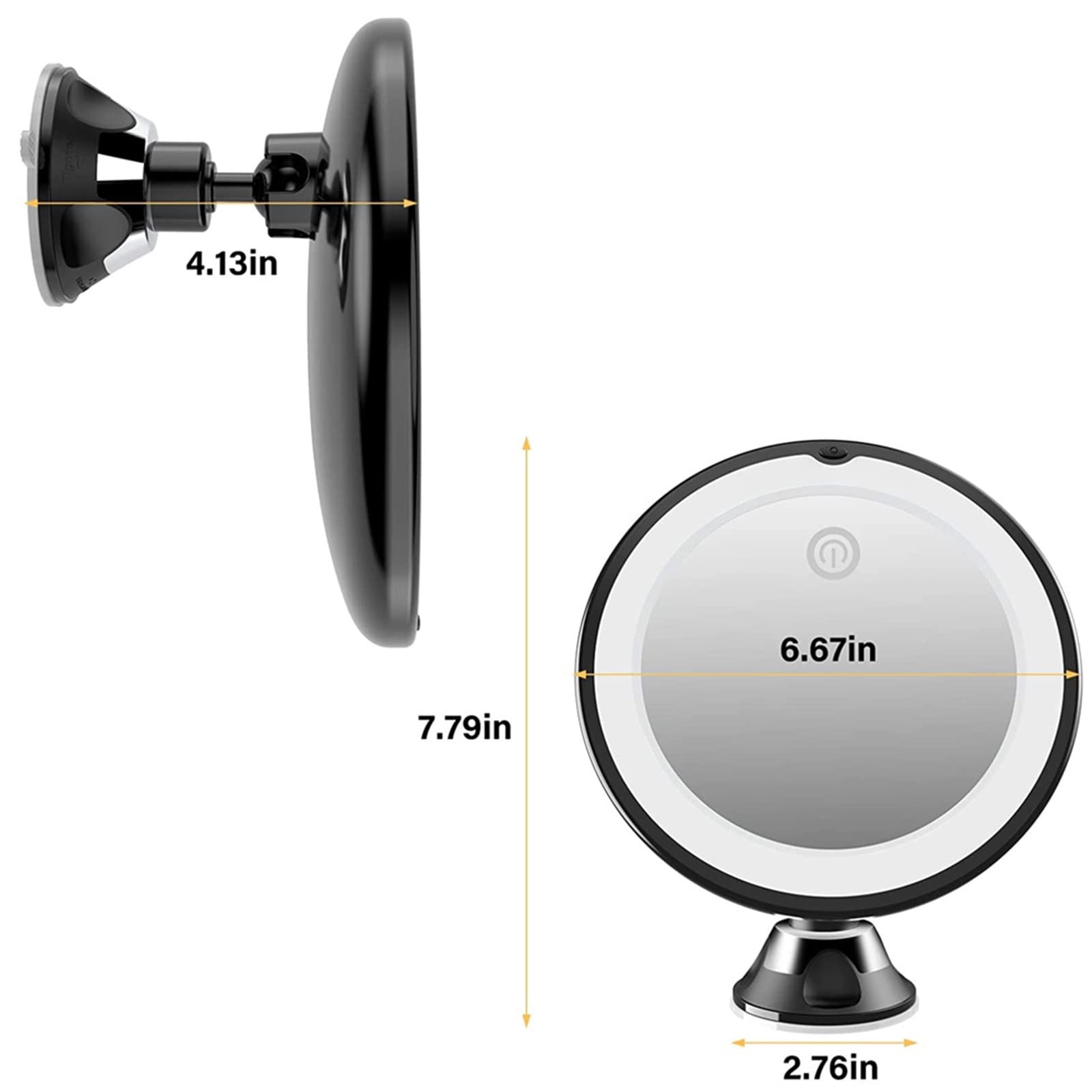 10-Fach Vergrößernder Schminkspiegel Mit Led-Licht, 360 Grad Drehbar, Kosmetikspiegel, Saugnapf, Badezimmer-Duschspiegel,Black Set