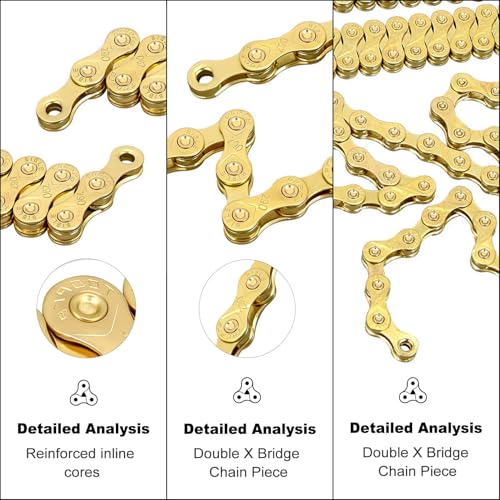 Aikolesa Bike Chain, 9 Speed Bike Chain 1/2\" x 11/128\" 116 Links Bicycle Chain for Road Mountain Folding Racing Cycling Bikes (Gold-9 Speed) - Thumbnail 5