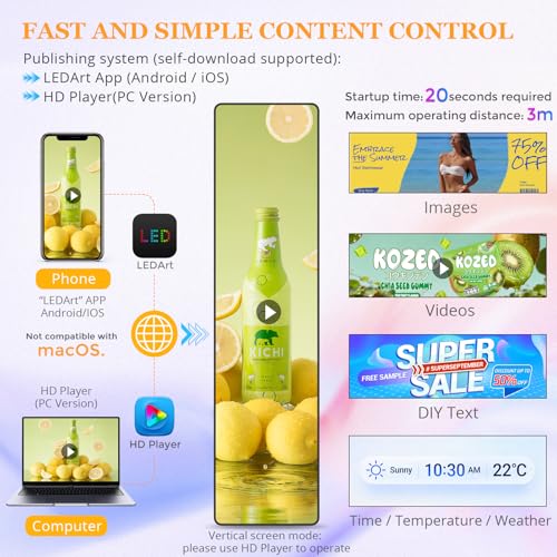 Image of P1.86 Ultra-Thin Programmable LED Sign, 25.2 inch x 6.3 inch Full Color Digital Display with APP & PC Control, DIY Text Image Video Editing High-Resolution GOB LED Advertising Screen for Business