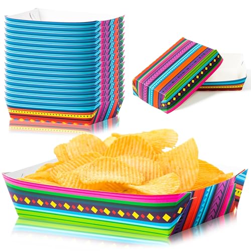 AsodSway Mexican Taco Nights Food Trays 50Pcs Mexican Nacho Popcorn Unassembled Trays Snack Candy Holder Disposable Paper Plates Christmas Carnival Party Food Containers Concession Stand Party Supplie