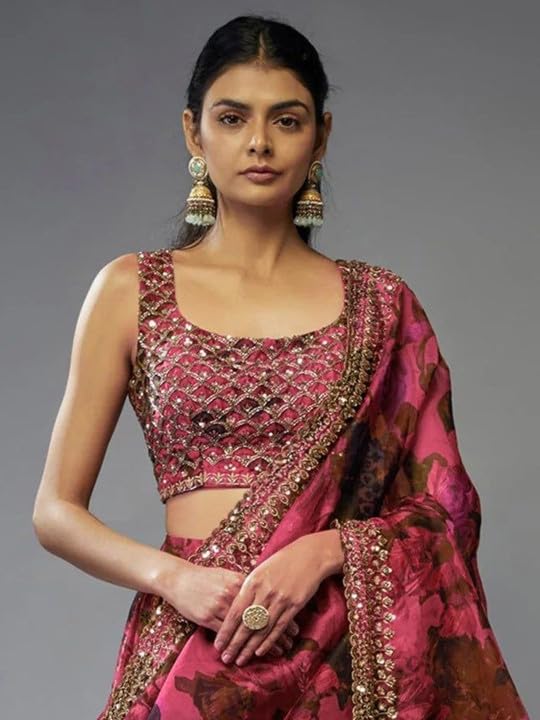 Image of piludi Women's Pink Floral Printed Unstitched Lehenga Choli with Embroidered Blouse and Dupatta