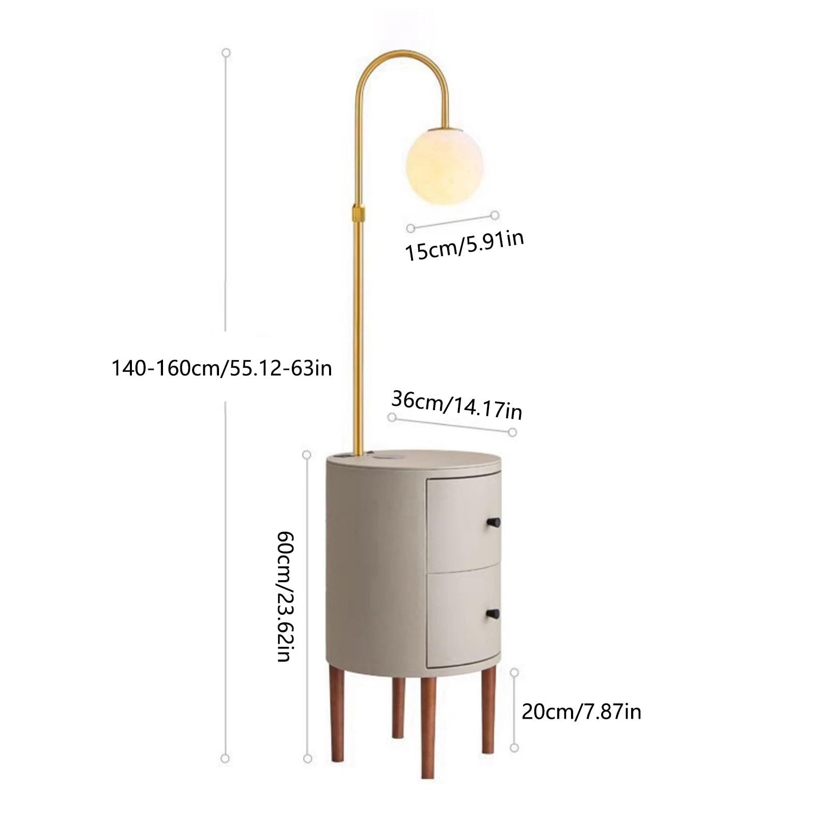 Nowoczesny inteligentny okrągły stolik nocny LED lampa biurkowa z bezprzewodową ładowarką i portem USB lampka nocna z 2 drewnianymi szufladami do sypialni, salonu, dekoracji biura (Bl
