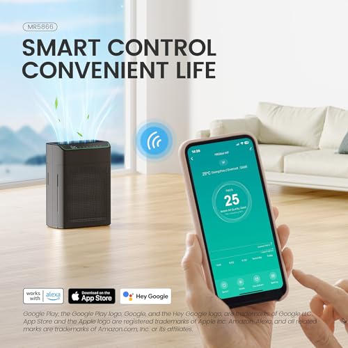 Image of Air Purifiers for Home Large Room up to 1690 ft, HEPA Filter with PM 2.5 Monitor, WiFi and Alexa Compatible, Dual Air Intake for Smoke, Odor, Black