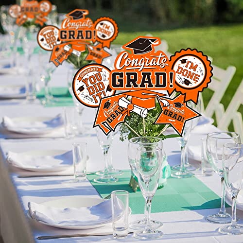 Image of 30PCS Graduation Party Decorations Congrats Grad Table Centerpiece,Graduation Table Decorations,Congratulate Graduation Centerpiece Sticks Table Toppers for Graduation Party(Orange)