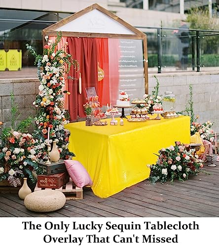 Square Tablecloth 72 X 72 Inch Glitter Sequin Tablecloth Square Yellow Tablecloths Wedding Table Decor Sequence Tablecloth Runner For Round Table Sequins Table Cloths For Parties (72"X72", Yellow) #TOP1