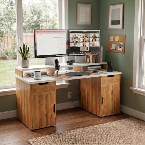 Image of FFO Nova Computer Table for Home with 2 Side Storage & Drawer, 150 X 60 Large Size Top with Moniter Raiser Shelf | (DIY)
