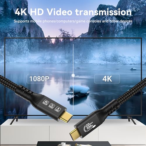 Image of USB C Cable 3.2 Gen 2X2 20Gbps, Type C 4K@60Hz UHD Video 5A /240W PD3.1 Fast Charge with E-Marker Compatible with Thunderbolt 3 /4 MacBook Pro Samsung Galaxy Pixel Dell Monitor etc (USB C 20G 100W 6M)