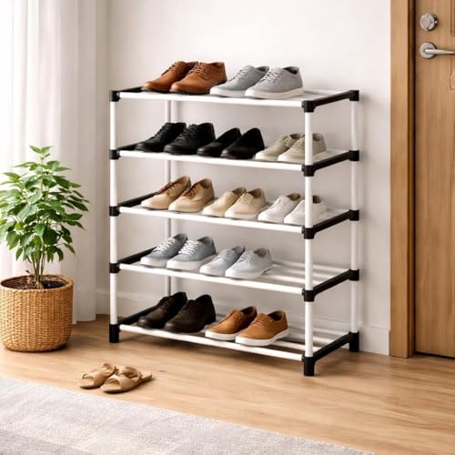 Image of Shoe Rack 5 Layer with Shelf, Thick Strong Pipes for Heavy Load Multipurpose Organizer Rack Shoe, Cloth & Book Storage Shelf for Home, Balcony, Living Room & Workspace