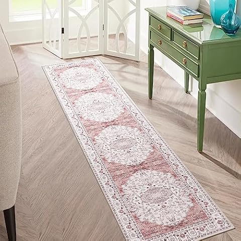 Carvapet Non Slip Floral Hallway Runner Rug Cover