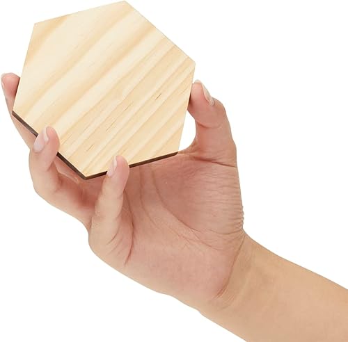Miniatura 4 de Paquete de 15 recortes hexagonales de madera sin terminar para manualidades, 1/4 pulgadas de grosor para quemar madera, grabado (3.27 x 4.88 x 5.91)