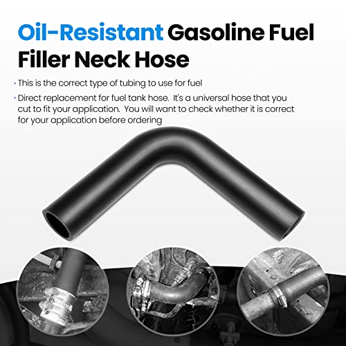 Image of Gasoline Fuel Filler Neck Hose with 4 Hose Clamps,1 inches Inside Diameter Fuel Hose, Reinforced Gas tank filler hose (90 degree, 1 inch ID)