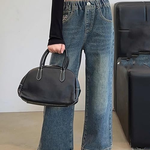Girls Cute Bow Jeans Straight Leg Denim Pants Low Rise Boyfriend Jeans with Pockets4