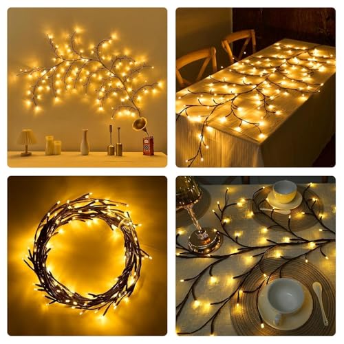Image of Willow Vine LED Wall Lights for Home Decor, 5.5 Ft USB Powered Artificial Vine String Lights with Remote Control, 8 Lighting Modes, Bendable Branch Design with 10 Clips (72 LED)
