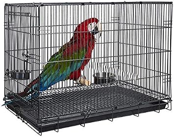 Mcage Black Travel Bird Parrot Cage with Standing Wooden Perch and Stainless Steel Dishes
