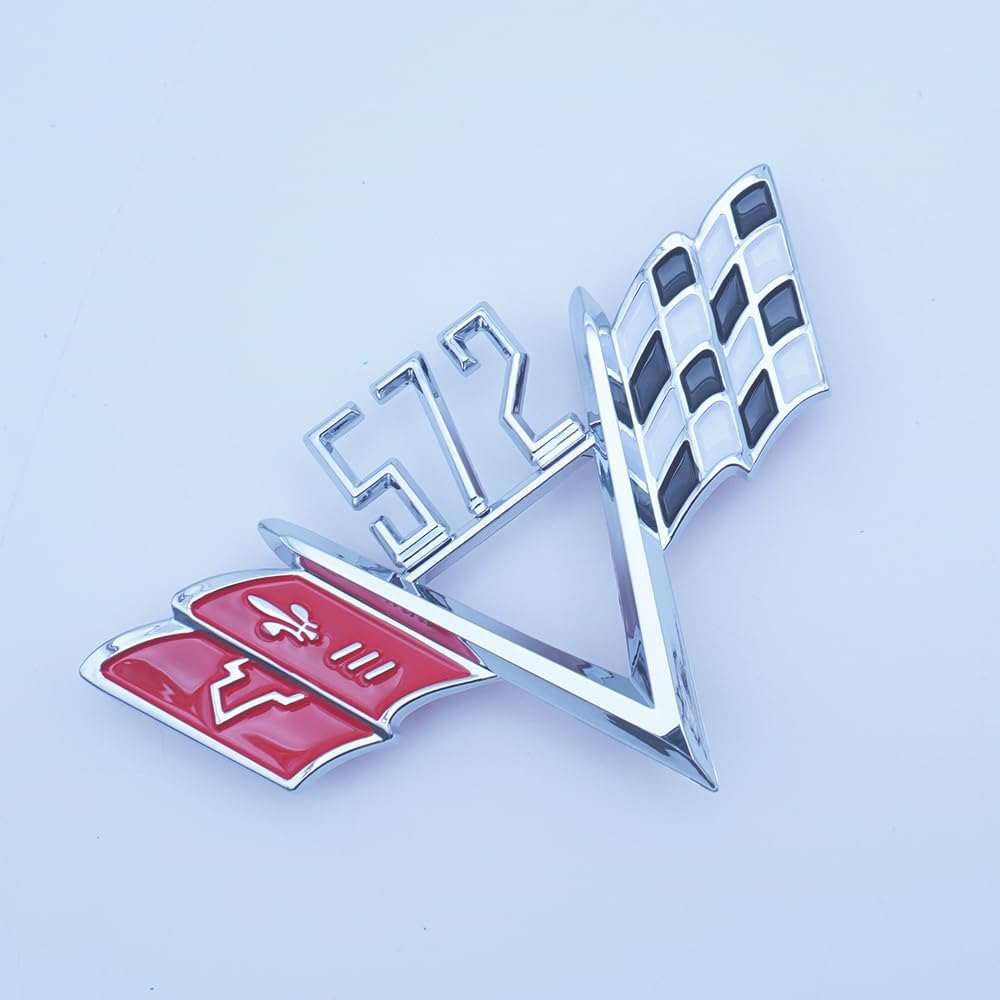 2Pc Custom 572 Cross Flag Fender Emblem Set 3D Badge Universal Sticker 1960s Style Trim (Chrome Black Red)