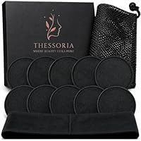 THESSORIA Abschminkpads Waschbar – 10er Set Wiederverwendbare Make‑Up Remover Pads mit Bambusviskose, Stirnband & Waschbeutel, Geschenkset