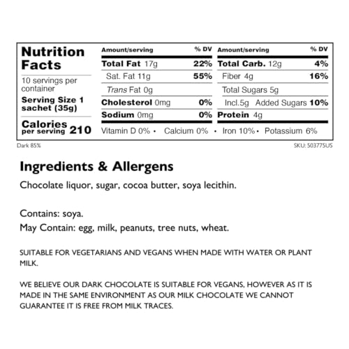 Image of Hotel Chocolat Hot chocolate Mix - 85% Dark Drinking Chocolate with Real Chocolate Flakes, 10 Servings, Gourmet Cocoa
