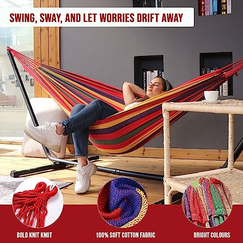 HACER Camping Hammock Swing Cotton Fabric Portable Travel Tree Hanging Bed Indoor Outdoor Garden Beach Sleeping Jhula for Baby Adults Men & Women (235 x 80CM)