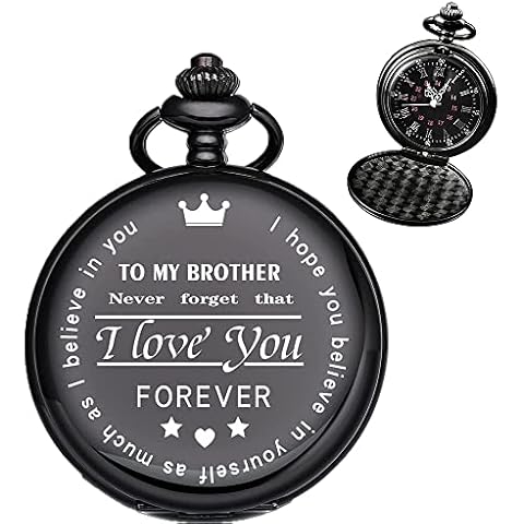 BOSHIYA Brother Birthday Gifts from Sister or Brother, Pocket Watch with Chain “to My Brother” Engraved Cover