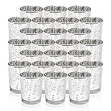 FREDOM Silver Votive Candle Holders Set of 24 Glass Votive Candle Holders Bulk 2.56Inch Tea Lights C