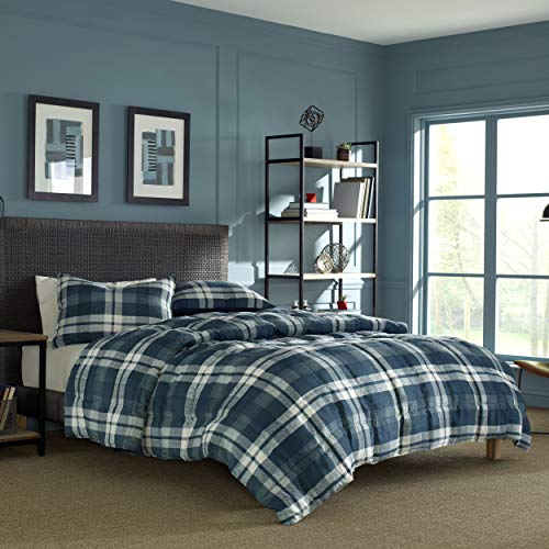 Nautica Home | Crossview Collection | Ultra Soft & Cozy Microsuede Reversible Plaid Quilted Comforter Matching Shams, 3-Piece Bedding Set, Queen, Navy/Blue/White #TOP4