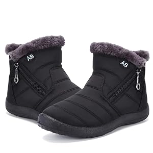 Womens Snow Boots Winter Fur Lined Ankle Boots Ladies Side Zipper Warm Lightweight Booties Outdoor Anti-Slip Girls Walking