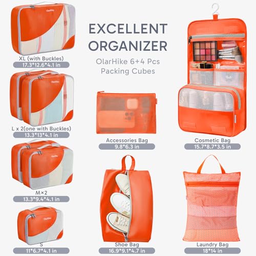 Image of OlarHike 10 Set Packing Cubes for Travel,Gifts for Women Mom,Anti-Tearing Suitcase Organizer,with Over 1000 pcs Mesh Holes,Vacation Essentials & Accessories for Cruise Ship