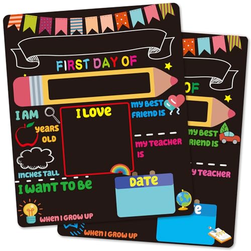 First and Last Day of School Chalkboard Sign for Kids – TWPER Back to School Board 12x10 Inch Double-Sided Decorations – Kindergarte 1st 2nd Grade Supplies for Girls Boys