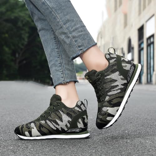 Image of ESXGED Women's Fashion Camouflage Platform Canvas Sneakers Girl's Invisible Wedges Increase Heel Mesh-Cloth Casual Shoes