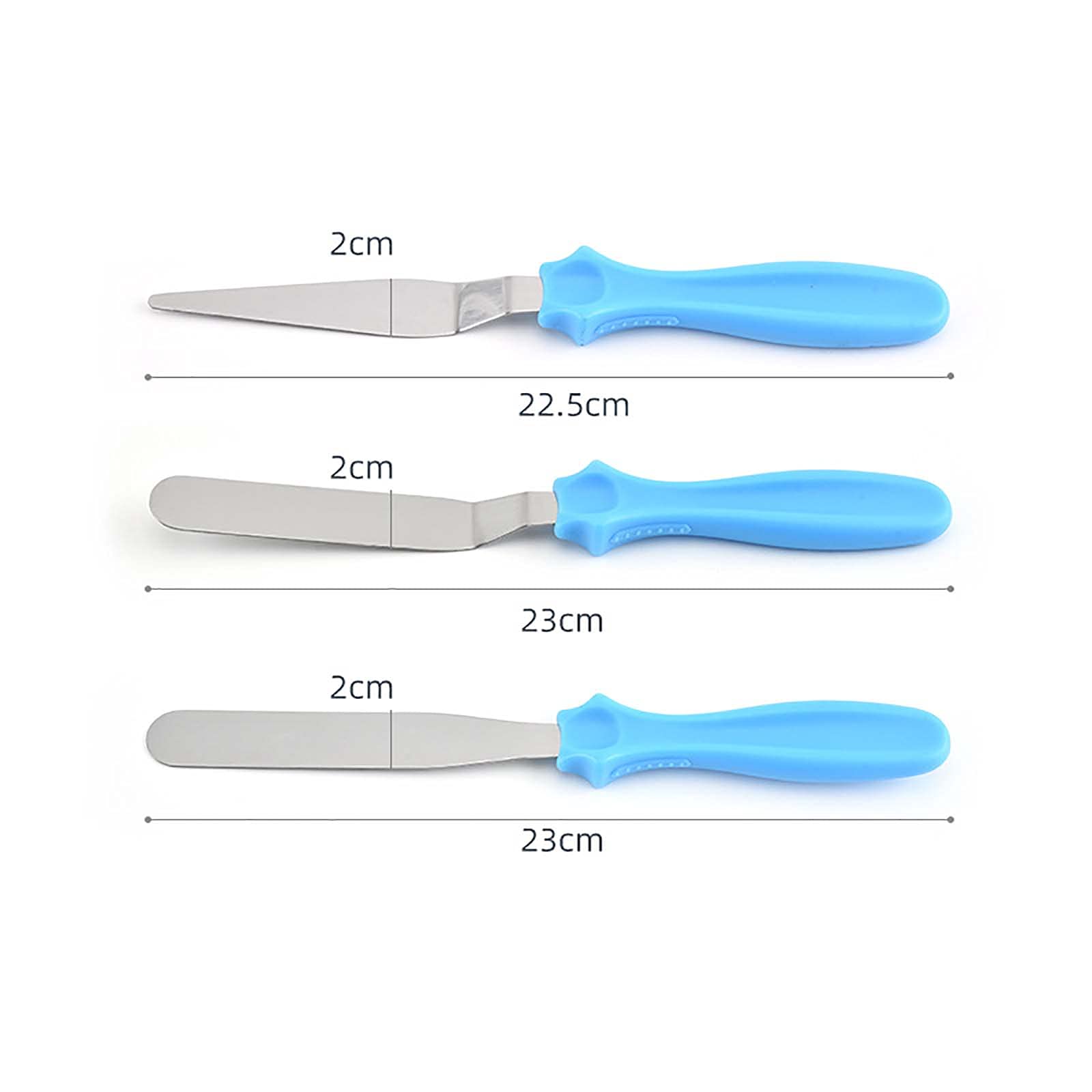 3 Stück Spachtel Winkelpalette Set für Torte Edelstahl Streichpaletten Streichmesser Tortenmesser Gerade Spatel Spatula Set für Fondant Torte Kuchen Backen Kuchen Dekorieren（Blau）