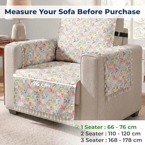 Image of Story@Home Premium Velvet Sofa Cover with Tassels for 1 Seater |Full Protection for Sofa Seat, Back & Arms | Anti Slip Sofa Cover Mat with 2 Armrest Cover, 1 Seater (152 x 61 CM) - White & Multi Color