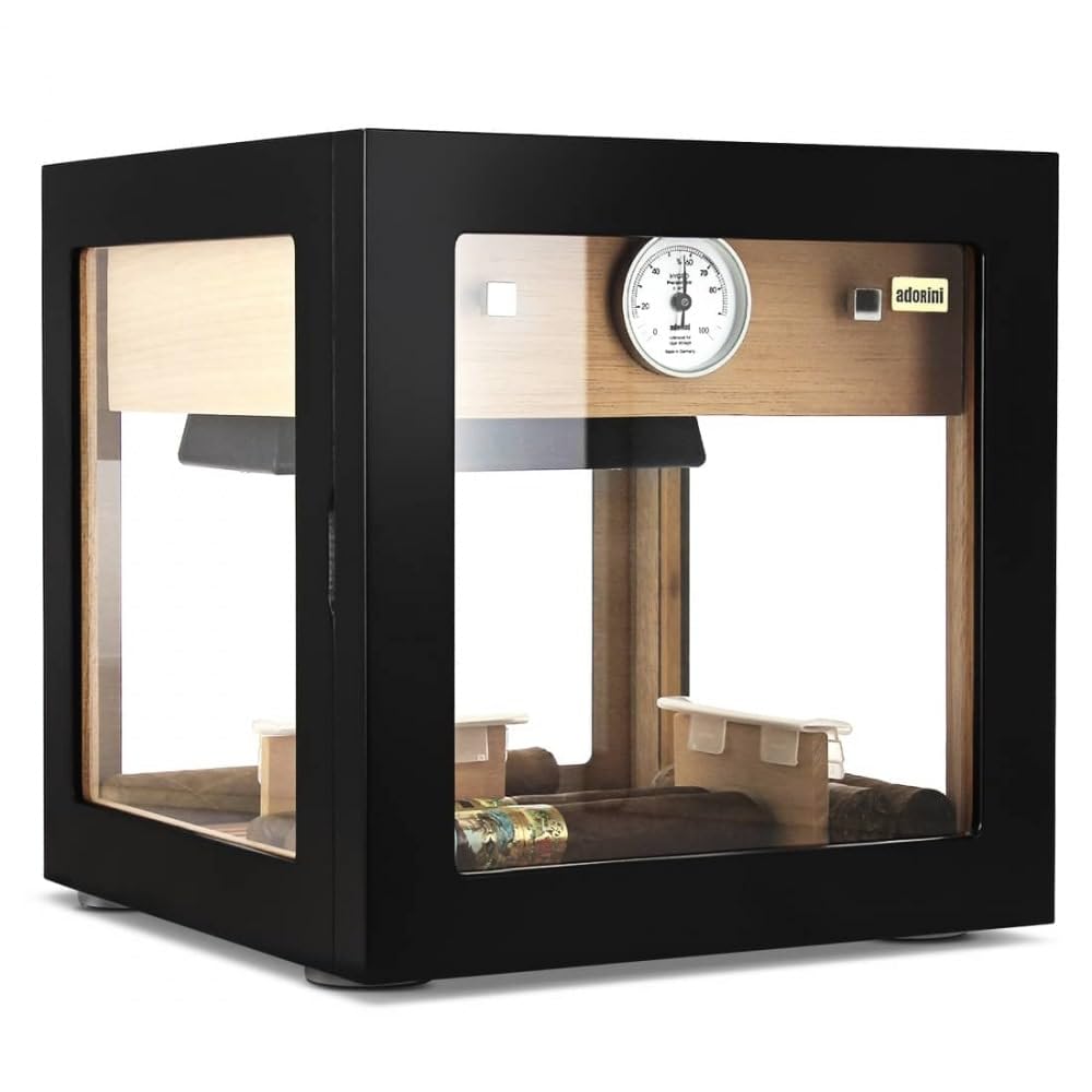 Adorini Cube Deluxe Noir - cèdre Espagnol Bois Humidor jusqu'à 100 Cigares avec Les Cheveux hygromètre et système Humidification