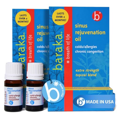 Baraka Sinus Rejuvenation Oil – Blend of 6 Organic Essential Oils for Clear Nasal Breathing, Eases Sinus Pressure, & Offers Relaxing Nasal Health Support | Ideal for Daily Use – 4ml (2-Pack)