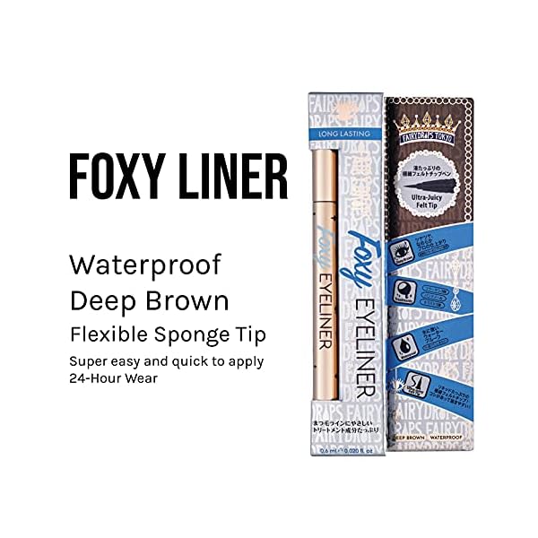 FAIRYDROPS FOXY Eyeliner | Waterproof Brown Eyeliner | Smudge proof, Long lasting, Eye makeup for women, Ultra flat brush tip, Professional | Made in Japan (Brown)