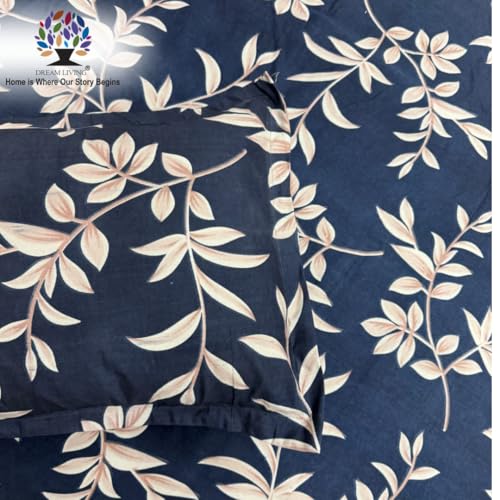 Image of Dream Living Printed Floral Single Bedsheet with 1 Pillow Cover | 120 GSM | 150x220 Cm | Blue