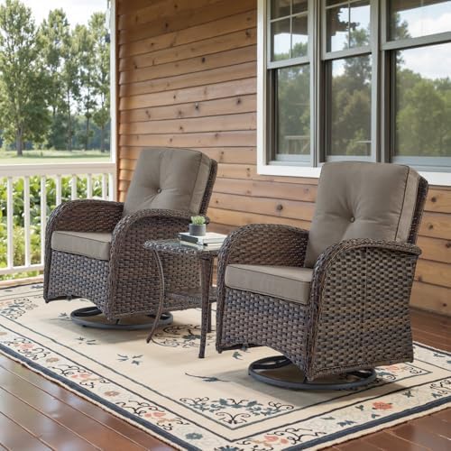 Belord Patio Wicker Chairs Swivel Rocker – Outdoor Swivel Rocking Chairs Set of 2 with Rattan Side Table, Patio Swivel Glider Chair 3 Piece Patio Furniture Sets for Patio Porch Pool Brown/Grey Belord Patio Wicker Chairs Swivel Rocker – Outdoor Swivel Rocking Chairs Set of 2 with Rattan Side Table, Patio Swivel Glider Chair 3 Piece Patio Furniture Sets for Patio Porch Pool Brown/Grey
