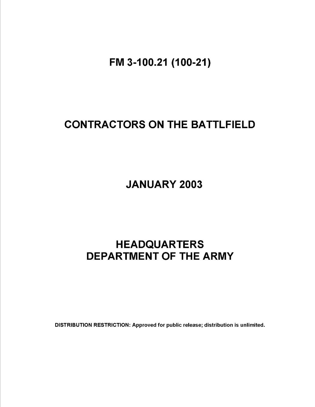 FM 3-100.21 Contractors on the Battlfield