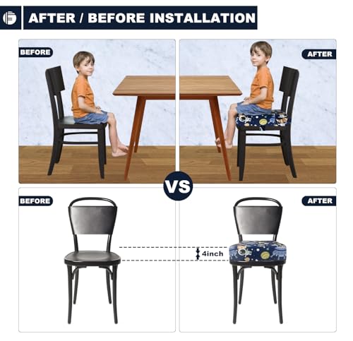 Image of Toddler Booster Seat for Dining Table, Portable Booster Seat for Kitchen Chair, 4 Inch High-Density Foam Cushion with Adjustable Safety Straps and Non-Slip Bottom, Perfect for Kids Travel and Daily