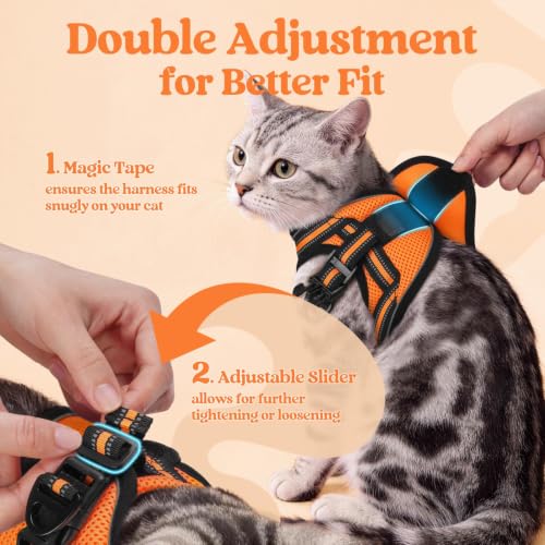 Image of rabbitgoo Cat Harness and Leash Set, Step-in Soft Vest, Orange | Escape Proof, Lightweight, Easy-on & Adjustable, Hook & Loop with Buckle, Reflective, for Small Cats Walks, L