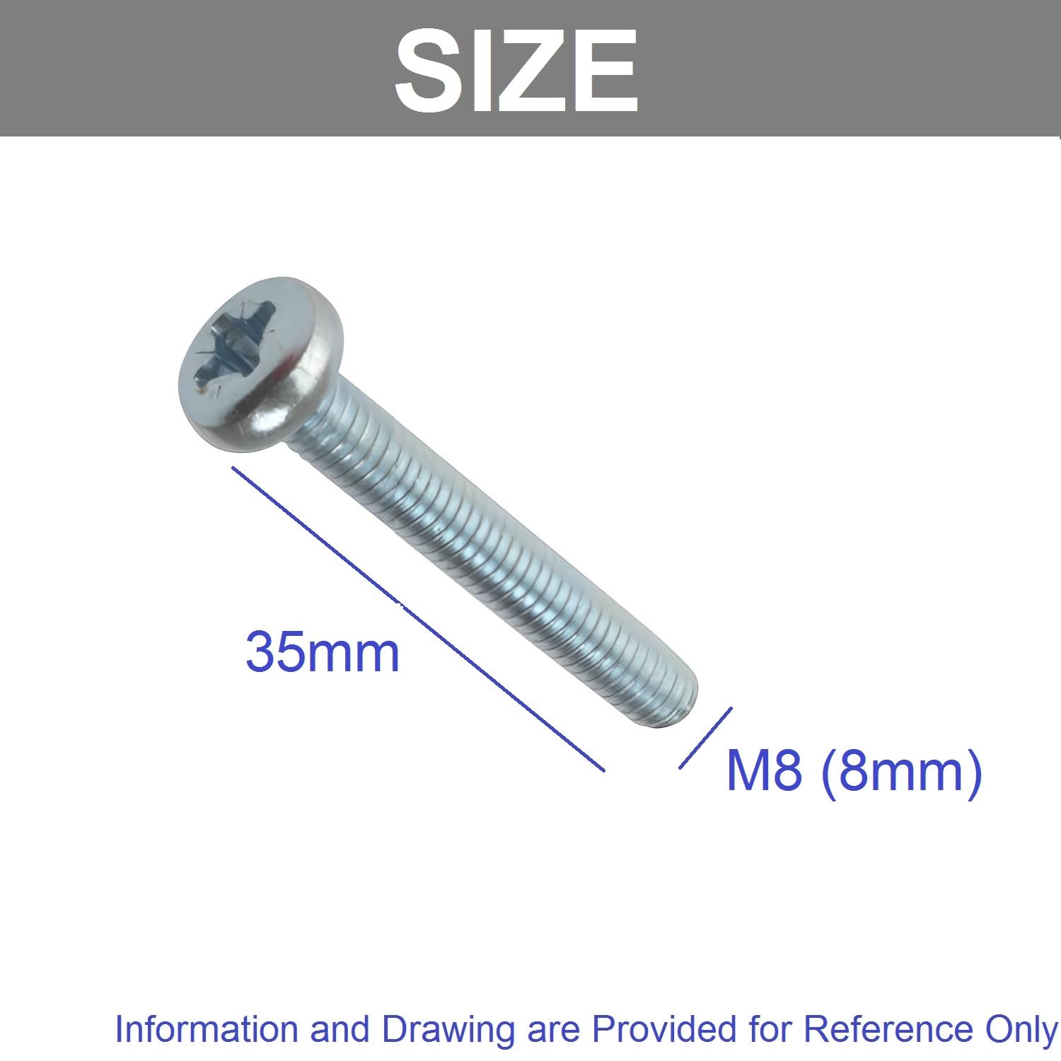TERF® M8 X 35mm Pozi Pan Head Machine Screws Stainless Steel A2 (304) Machine Screw M8 (8mm) X 35mm Pozi Drive Pan Head Machine Screw Bolts - Image 3