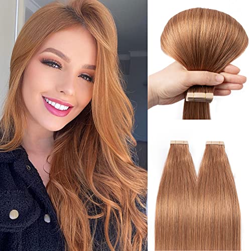 Tape In Hair Extensions,Ivcoco 40Pcs 16Inch 80G Hair Extensions Tape In Platinum Light Auburn Remy Straight Hair Extensions Tape Ins Seamless Skin Weft(30#,16Inch) #TOP2
